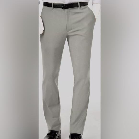 Mens Alfani Gray Slim Stretch Fit Flat Front Casual Leg Chino Pants Sz34 - Picture 1 of 7